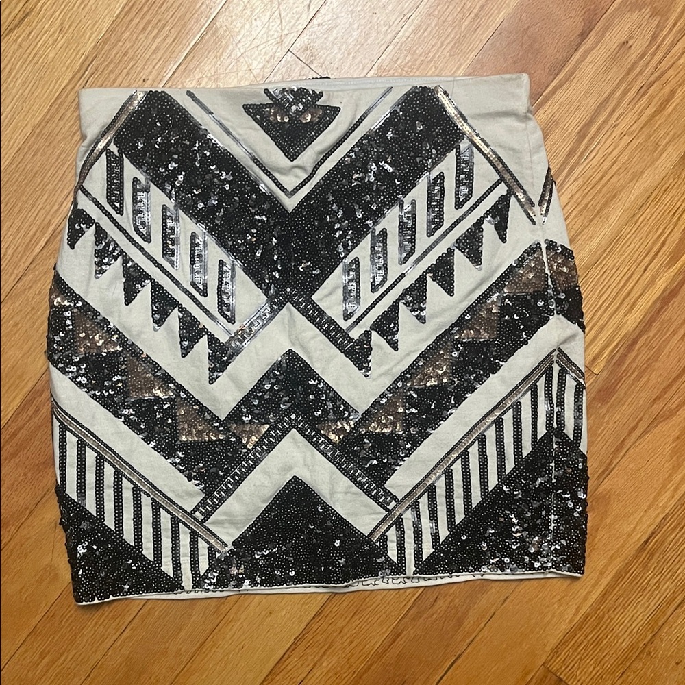Express Black and White Sequin Mini Skirt
